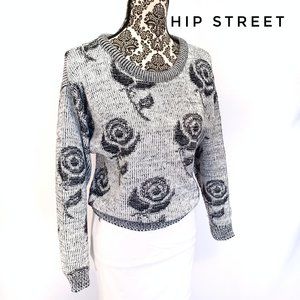 HORNESPORT Sweater Vintage Roses Intarsia Pattern LS S
